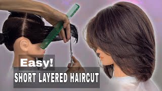 Easy SHORT LAYERED HAIRCUT TUTORIAL [upl. by Mcguire795]