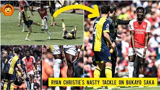 🙆😳 fans fume Ryan Christies nasty tackle on Bukayo Saka before Saka goal in Arsenal vs Bournemouth [upl. by Harwilll]