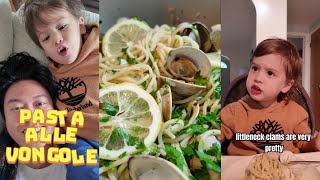 Making Pasta alle vongole for my 3 year old Levi [upl. by Letnuhs]