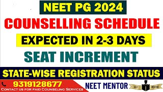 NEET PG 2024 ll Counseling Schedule is expected in 23 Days ll Seat Increment ll State wise updates [upl. by Vernita]