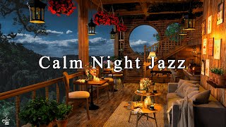 Calm Night in Cozy Coffee Shop Ambience ☕ Instrumental Jazz Music amp Soft Crickets Sounds to Relaxing [upl. by Atsok]