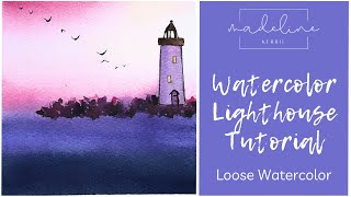 Dreamy Watercolor Tutorial Paint a Lighthouse Landscape With Me [upl. by Yseulta535]