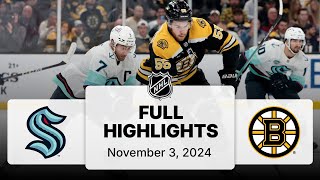 NHL Highlights  Kraken vs Bruins  November 3 2024 [upl. by Orrin]