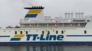 Shipspotting TTLine Huckleberry Finn RoRo passenger ferry ship arrives in Travemunde Germany [upl. by Earized]