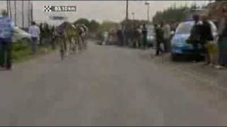 Paris  Roubaix 2009 Moto crashes in the crowd [upl. by Bray]