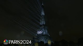 Eiffel Tower laser extravaganza lights up Paris and the Olympic Opening Ceremony  NBC Sports [upl. by Strong]