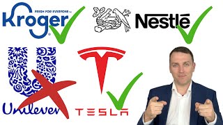 Stocks Intrinsic Values Tesla Kroger Nestle Unilever 3 Buys 1 Sell [upl. by Aidnyc302]