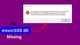 MSVCR100 dll is missing from your computer Easy fix [upl. by Christoforo]