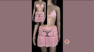 This crocheted skirt and top called Davana crochet fashion beachwear style handmade croptop [upl. by Yrehc]