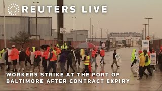 LIVE Workers strike at the Port of Baltimore after their contract expires [upl. by Siuoleoj]