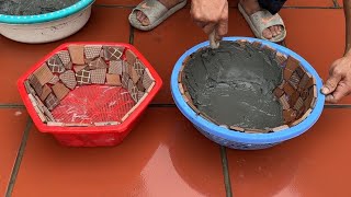 Unique And Creative  Details How To Make Cement Plant Pots From Ceramic Tiles And Plastic Baskets [upl. by Eenhat]