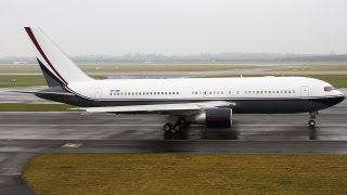 VIP Boeing 767 quotroaringquot departure at Düsseldorf Great sound HD [upl. by Gittle112]