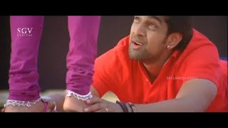 Chiranjeevi Sarja Holds Ragini Leg To Say Sorry  Gandede Kannada Movie Part 3 [upl. by Ayeki]