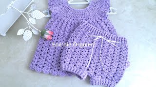 Crochet Baby Girl DressShorts Double Set Tığ işi Kız Bebek ElbiseŞort İkili Takım [upl. by Aromas]