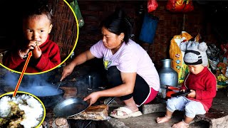 Jonson enjoying meat Curry amp rice II Jina Cooking meal for familypastorallifeofnepal [upl. by Namyaw105]