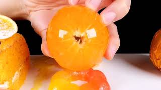 ASMR ORANGE FOOD MUKBANG TANGERINE JELLY EDIBLE SPOON JEWEL CANDY EATING SOUNDS asmr mukbang [upl. by Aicillyhp]