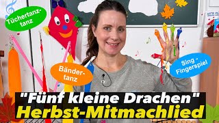 Fünf kleine Drachen  HERBST KITA Kinderlied  Kindertanz  Simone Ludwig  Floh im Ohr TV [upl. by Llarret656]