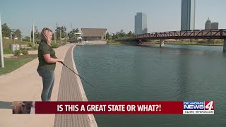 Downtown Fishing OKCs Scissortail Park introduces anglers to its well stocked lake [upl. by Sion]