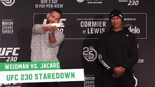 Chris Weidman vs Jacare Souza Staredown  UFC 230 Media Day [upl. by Sixela478]