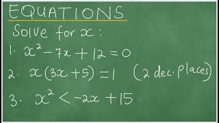 Grades 11 amp 12 Equations Factorization Solve for x  Kmethod for solving eqns Quadratic formula [upl. by Raveaux]