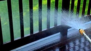 Pressure washing a wooden deck with Woodrich brand Wood cleaner and mild stripper ASMR [upl. by Araccot]