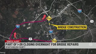 SCDOT I26 overnight closure for bridge repair in Spartanburg Co [upl. by Marigolda]