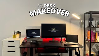 cozy  minimal desk makeover 🖥️ Amazon haul lighting cable management new monitor [upl. by Auqenahc]