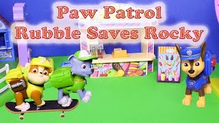 Paw Patrol Rubble Saves Rocky On His Skateboard a Funny Toy Parody [upl. by Aronos355]