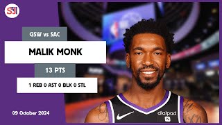 MALIK MONK 13 PTS 1 REB 0 AST 0 BLK 0 STL  vs GSW 09 Oct 2425 SAC Player Highlights [upl. by Atteuqehs837]