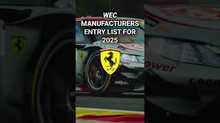 EXCELLENT WEC Manufacturers Entry List for 2025 shorts [upl. by Eikcir]