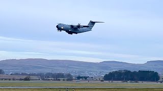 290124 Royal Air Force Airbus A400M Atlas Low Level Flyby At Glasgow Airport plane aviation [upl. by Suiravaj]