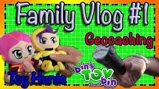 Bins Toy Bin Random Family Vlog 1 Geocaching Toy Hunts Yard Saling [upl. by Lira]