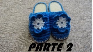 PARTE 2 DE 2 PANTUFLAS A GANCHILLO CON SUELA TUTORIAL crochet moda tutorial pasoapaso [upl. by Egide763]