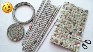 Newspaper handbag  newspaper bag making at home  newspaper craft ideas [upl. by Bathilda]