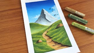 Oil Pastel Pathway to Mountain Scenery painting for beginners  Oil Pastel Drawing [upl. by Friedland950]