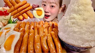 ASMR Sausage 1kg and Fried Egg【Mukbang Eating Sounds】【English subtitles】 [upl. by Mehs]