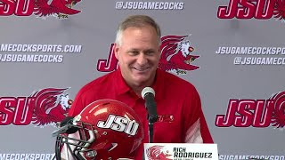 JSU Football Media Day Coach Rich Rodriguez talks 2022 season first months on the job [upl. by Agnese]