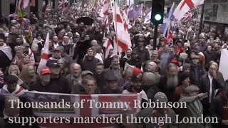 Thousands of Tommy Robinson supporters march through London [upl. by Echo]