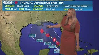 Monday 12 pm Tropical Update Tropical Depression 18 forms Louisiana in the cone [upl. by Ahsiekin]