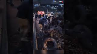 French Farmers Throw Tires Onto Rail Tracks To Protest The Government [upl. by Kilby628]