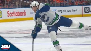 Canucks Brock Boeser Stuns Oilers Home Crowd With BackToBack FirstPeriod Goals [upl. by Halika]