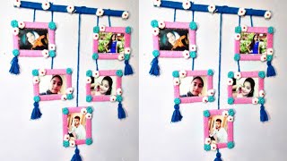 How To Make Collage Photos Frame  With wool AND CARD BOARD And Other Decoration Things [upl. by Nirrac]