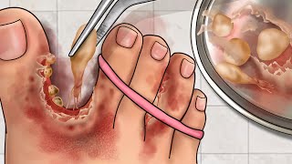 ASMR Treatment Athletes Foot And Warts Between Toes  무좀과 발가락 사이의 사마귀 치료  Foot Care Animation [upl. by Attolrac523]