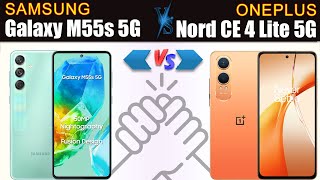 Samsung Galaxy M55s 5G vs Oneplus Nord CE 4 Lite 5G Full phone specs comparison [upl. by Eikcuhc]