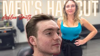 How to Cut Men’s Hair  Long Top amp Faded Sides  Lady Barber Haircut Tutorial [upl. by Eilujna]