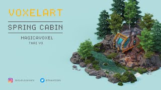 Voxel Art  Spring Cabin  Magicavoxel Timelapse [upl. by Irbua]