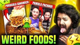 Reacted to the weirdest food on the internet part  1 తెలుగు 🤮 weirdfoods reaction [upl. by Adnorehs]