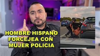 Hombre hispano forcejea con una oficial estatal [upl. by Airitak31]