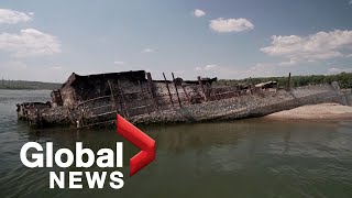 Europe drought Low water on Danube river reveals sunken WW2 German warships [upl. by Annek]