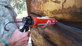 Applying Log Jam Chinking to a 93 year old split log cabin [upl. by Shaylah]